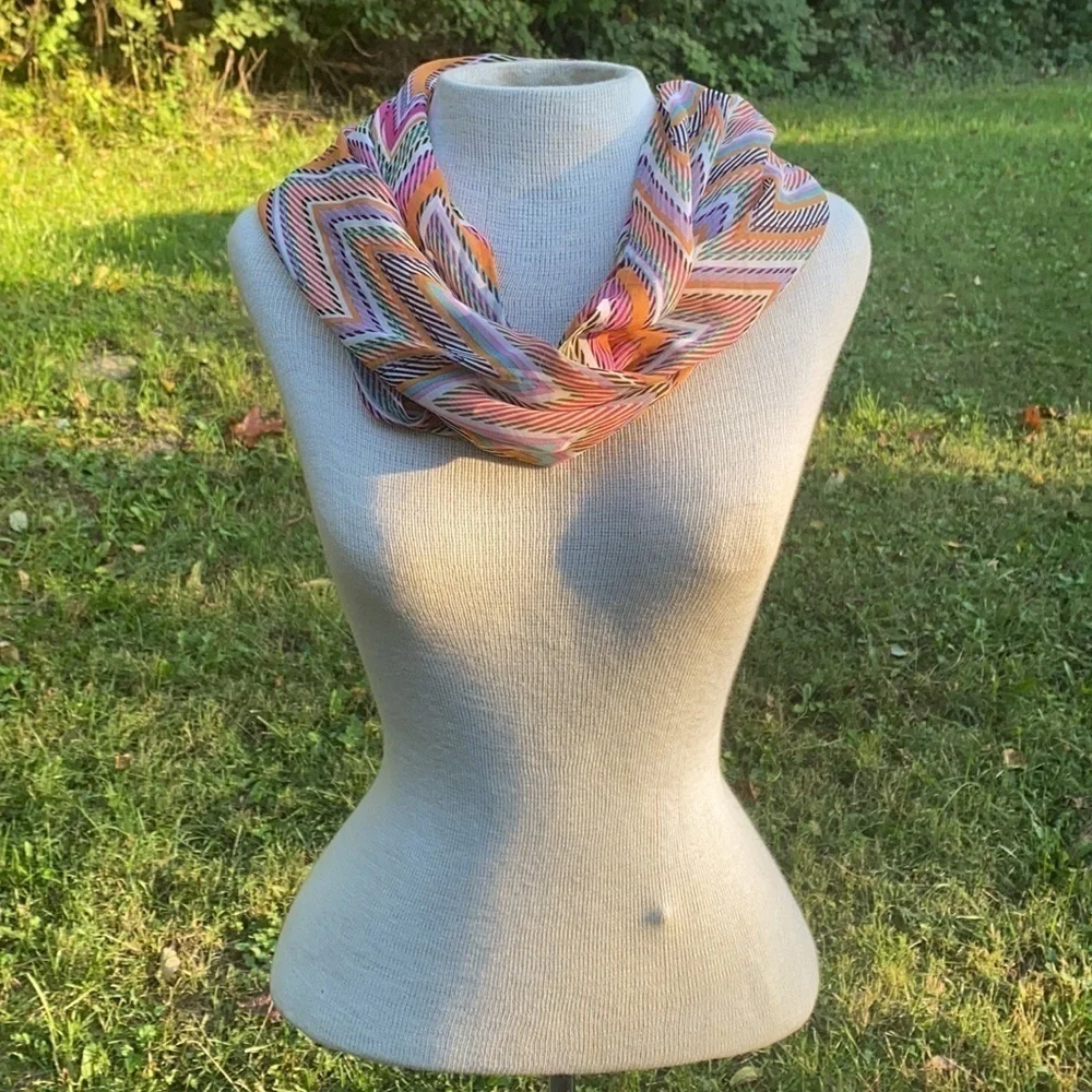 Chevron print infinity scarf sheer 100% polyester one size orange/pink